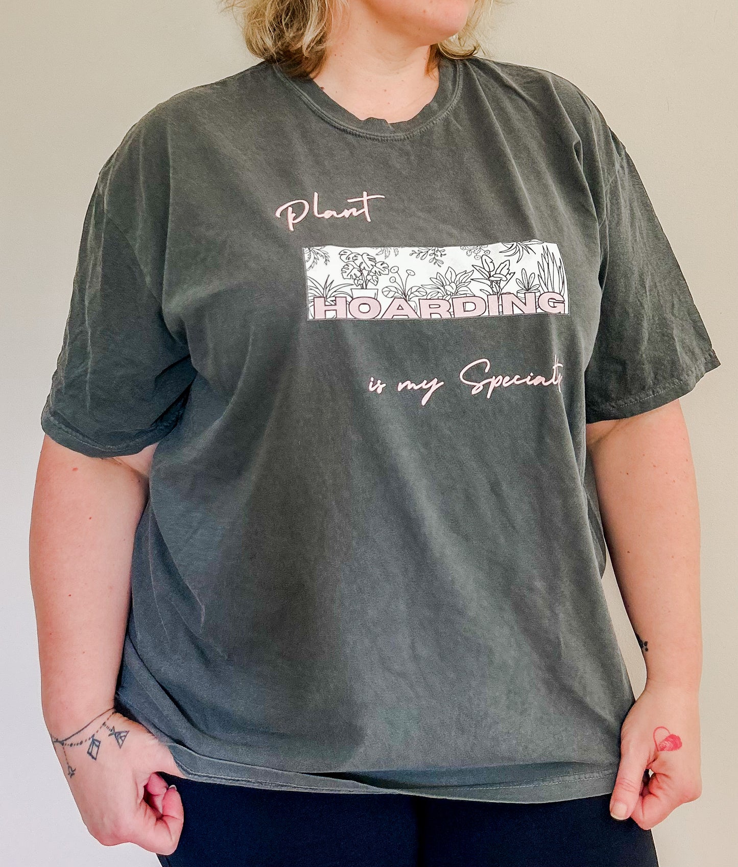 Plant Hoarding is my specialty Black & Pink Short Sleeved T shirt