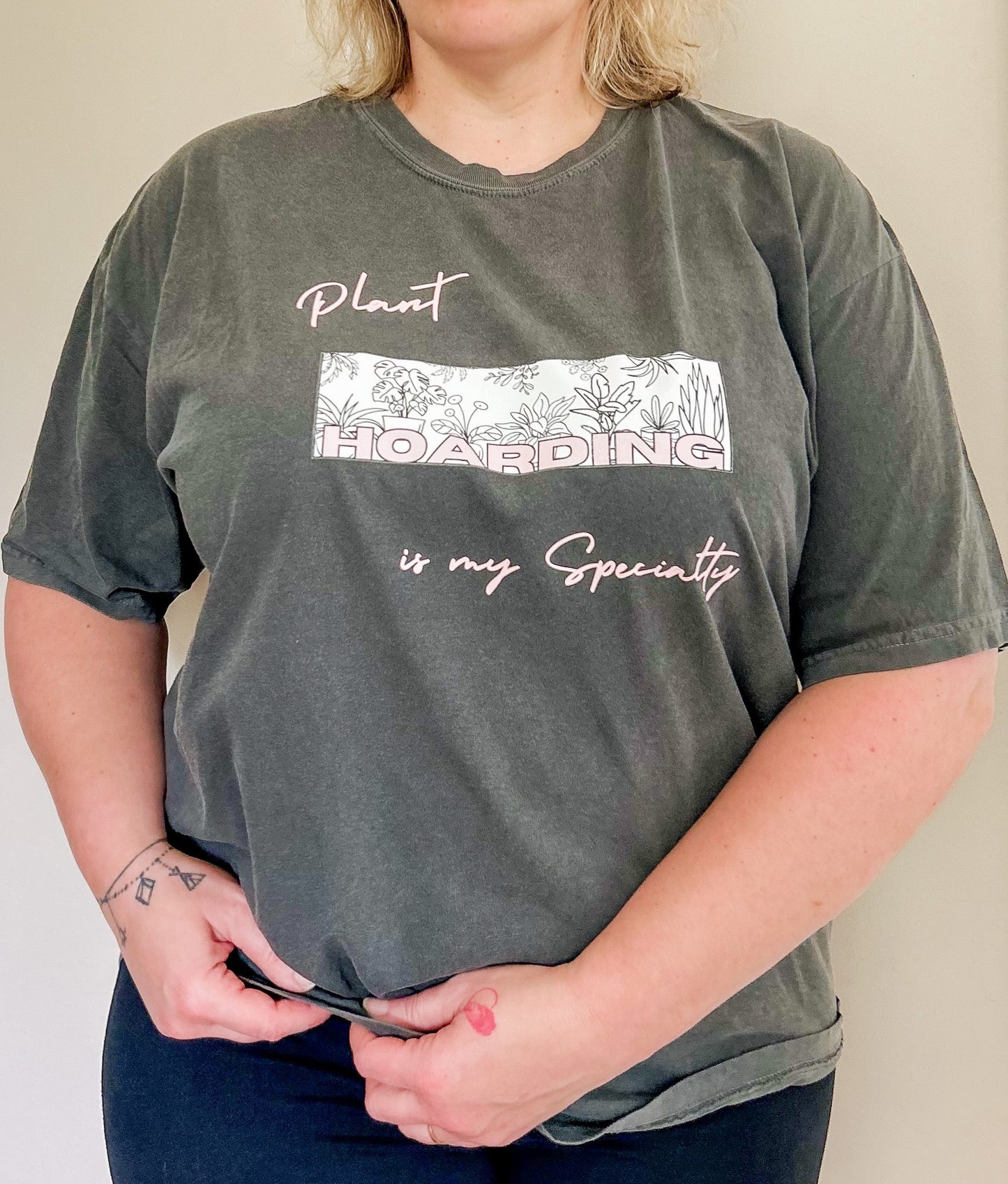 Plant Hoarding is my specialty Black & Pink Short Sleeved T shirt